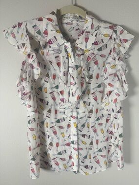 Alice + Olivia Weekend Toast Robbie Blouse Champagne Print S NWOT